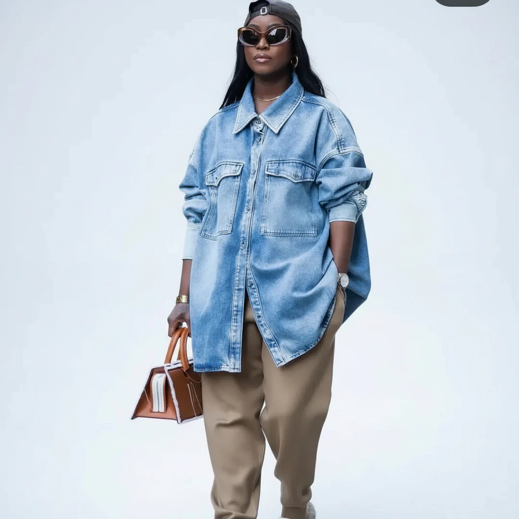 Long Sleeve Oversized Denim Shirt.