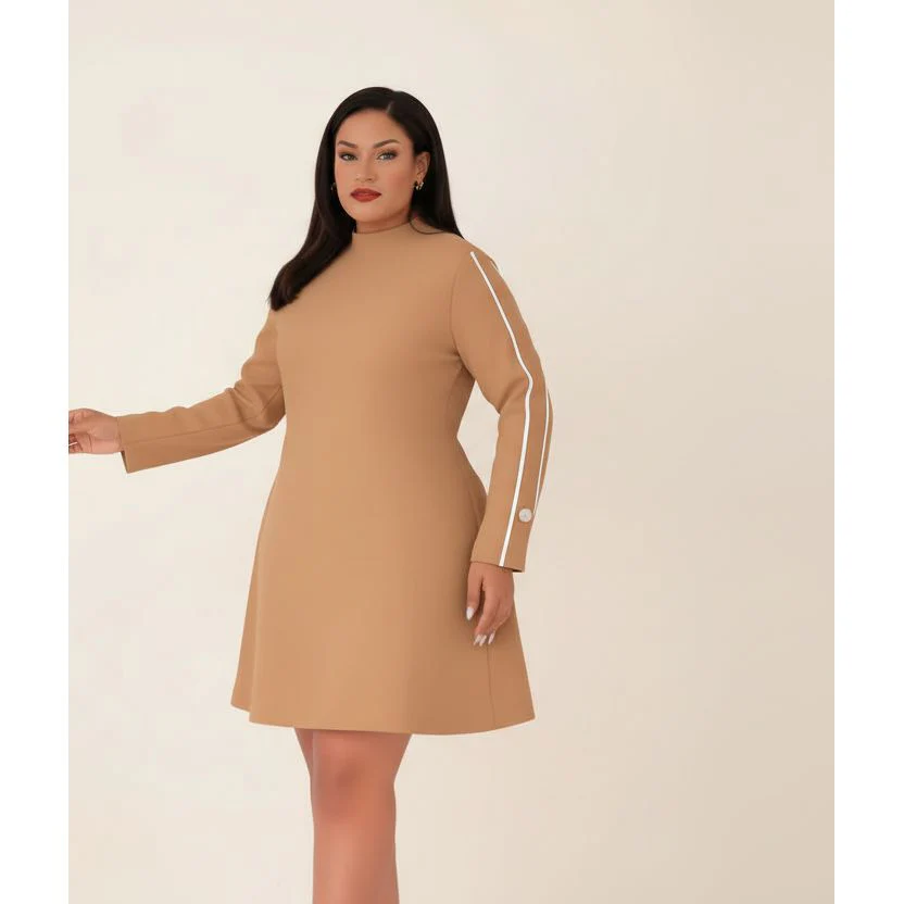 Long Sleeve Plain Color Knee Dress. - Image 4