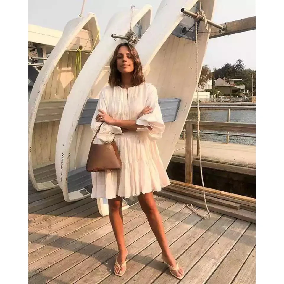 Long Sleeve Pleated Mini Dress - Image 3