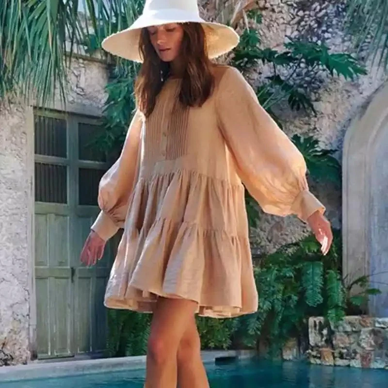 Long Sleeve Pleated Mini Dress - Image 4