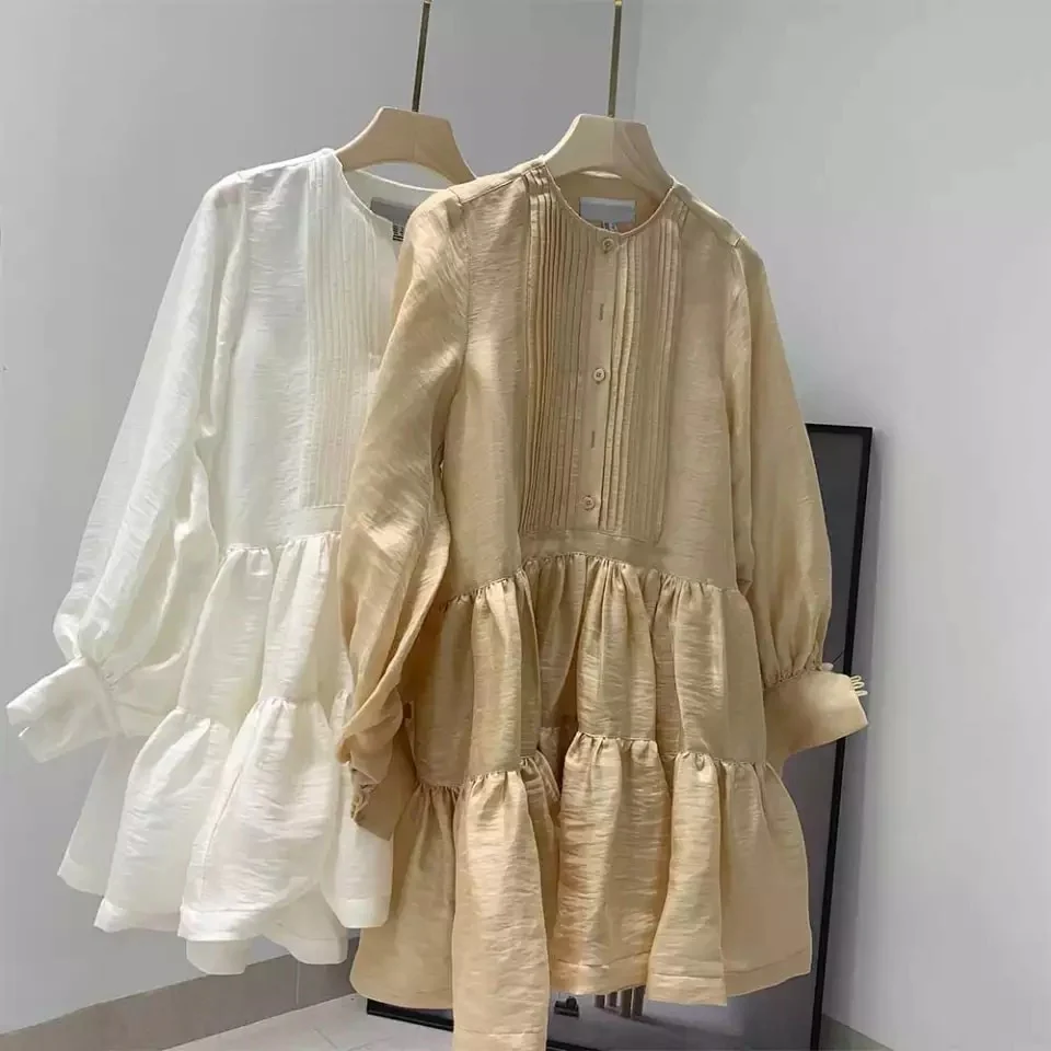 Long Sleeve Pleated Mini Dress - Image 6