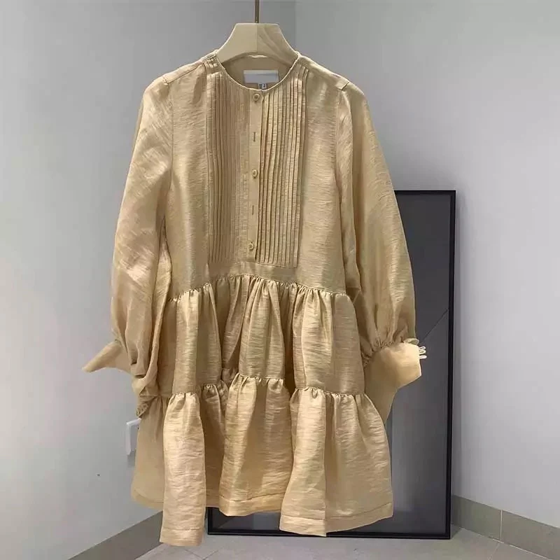 Long Sleeve Pleated Mini Dress - Image 7