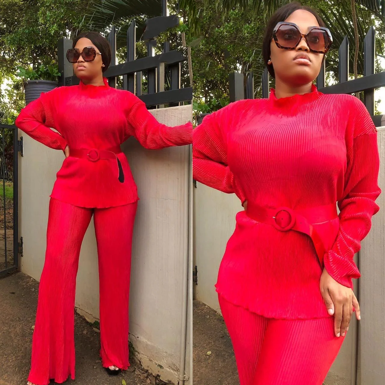 Long Sleeve Pleated Set