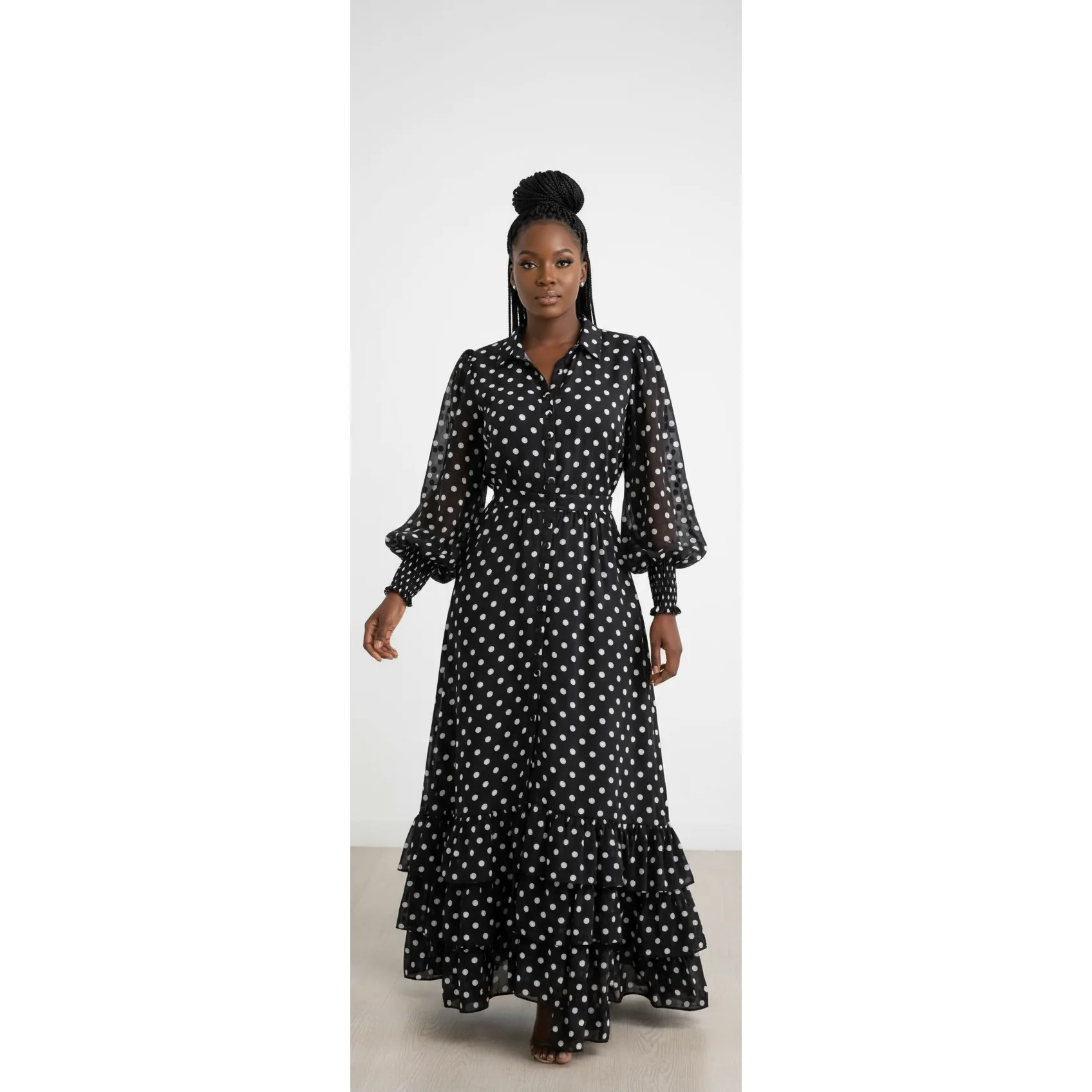 Long Sleeve Polka Dotted Shirt Dress - Image 5