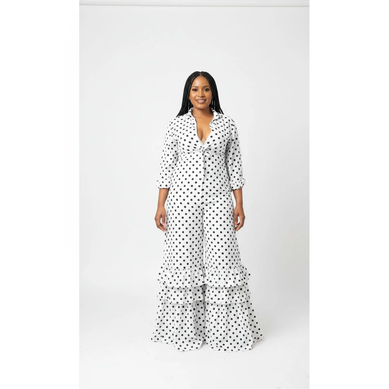 Long Sleeve Polka Dotted Shirt Dress - Image 6