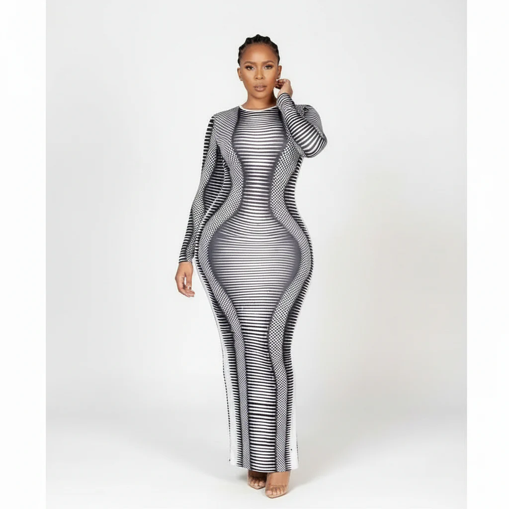 Long Sleeve Printed Bodycon Dress - Image 2