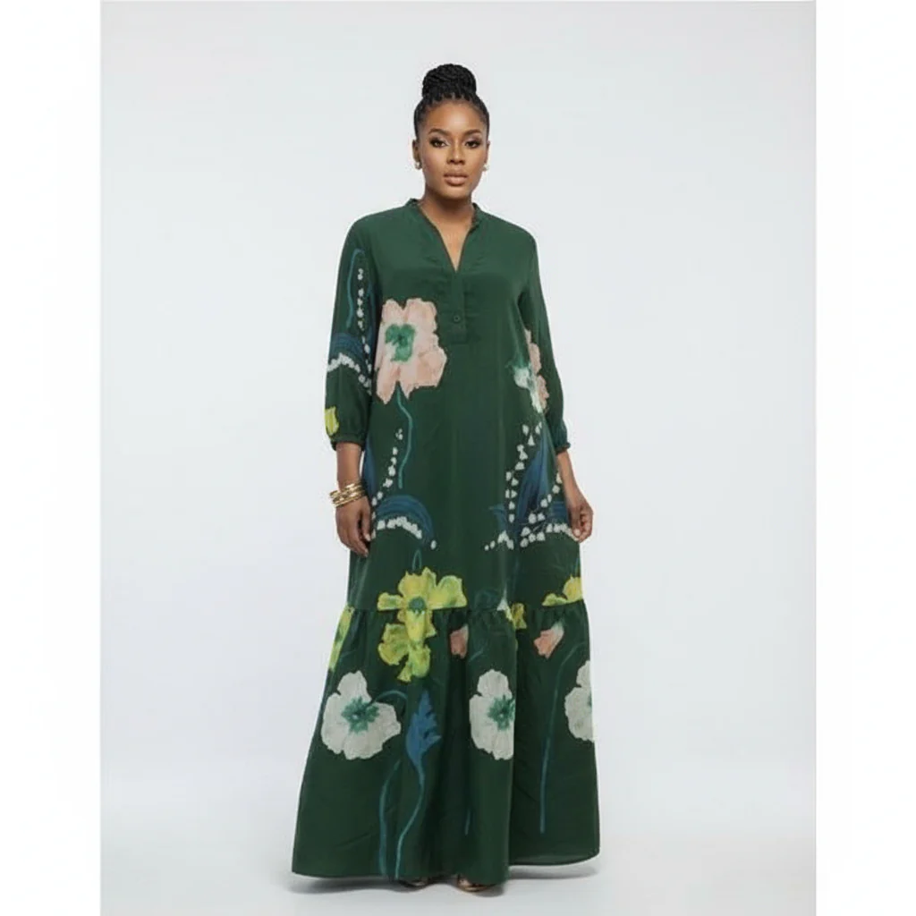 Long Sleeve Printing Maxi Dress. - Image 2