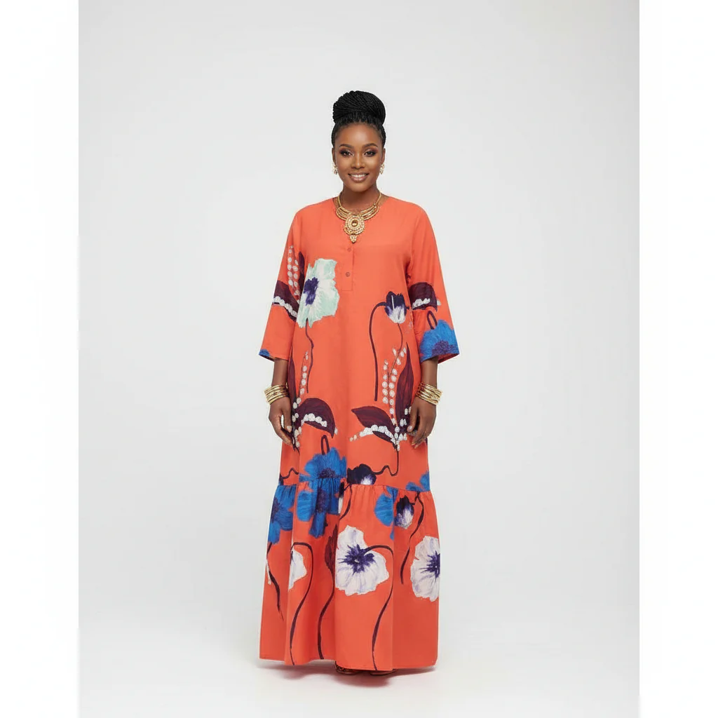 Long Sleeve Printing Maxi Dress. - Image 3