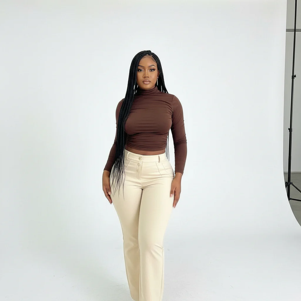 Long Sleeve Round Neck Ruched Top - Image 4
