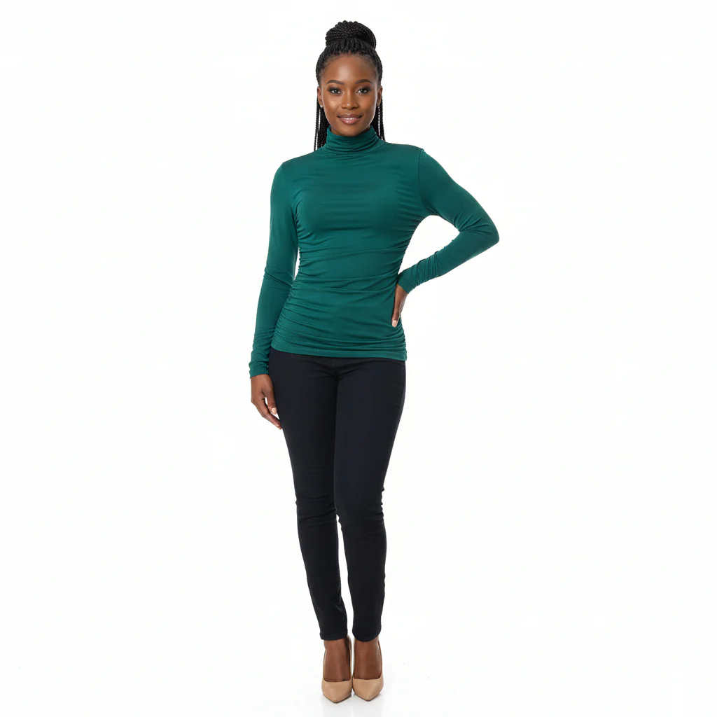 Long Sleeve Round Neck Ruched Top - Image 5