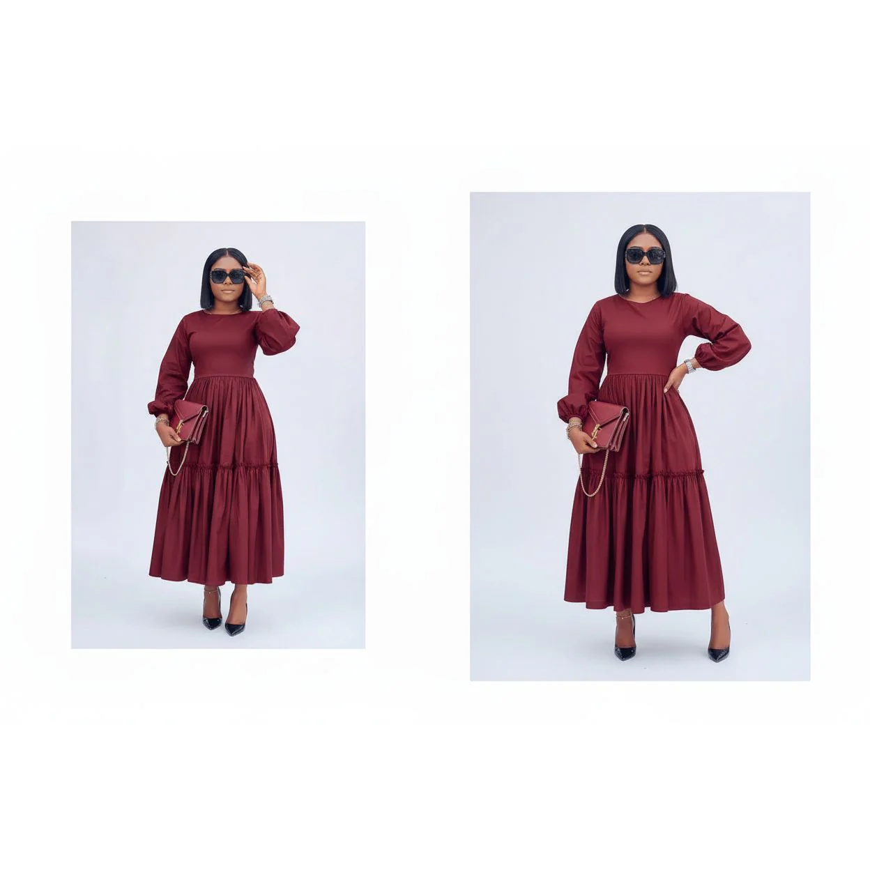 Long Sleeve Ruffle Plus Size Dress