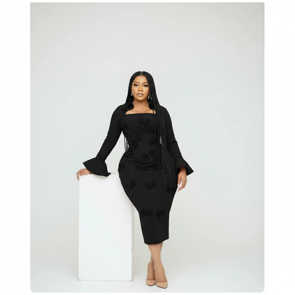 Long Sleeve Square Neck Butterfly Bodycon Dress - Image 2