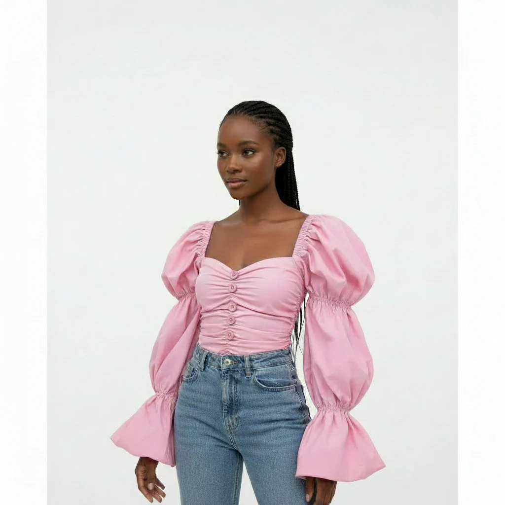 Long Sleeve Square Neck Crop Top - Image 2