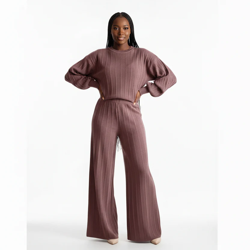 Long-Sleeve Top and Matching Wide-Leg Trousers - Image 2
