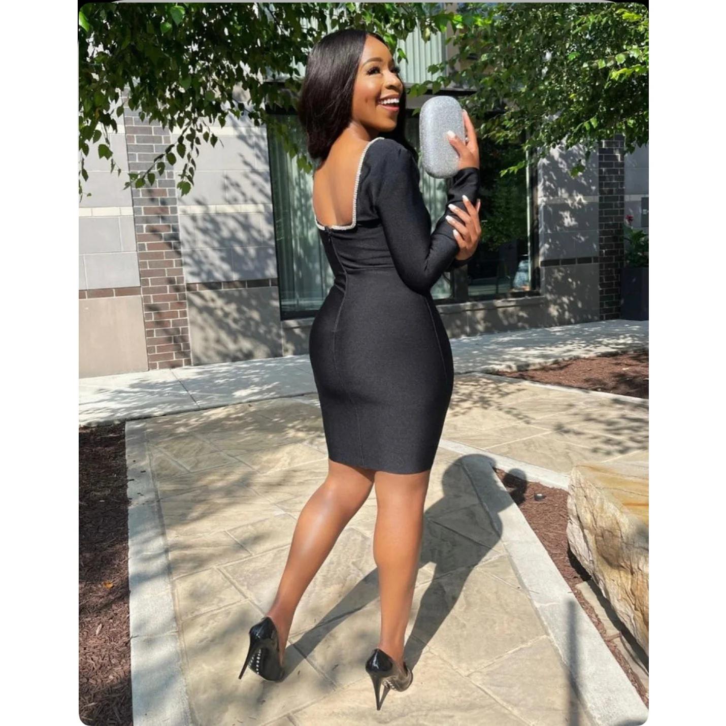 Long Sleeve V-Neck Bodycon Dress - Image 3