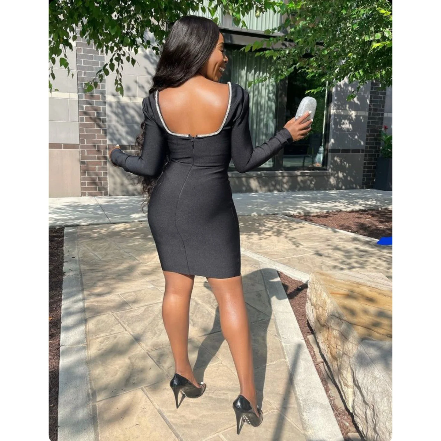 Long Sleeve V-Neck Bodycon Dress - Image 4