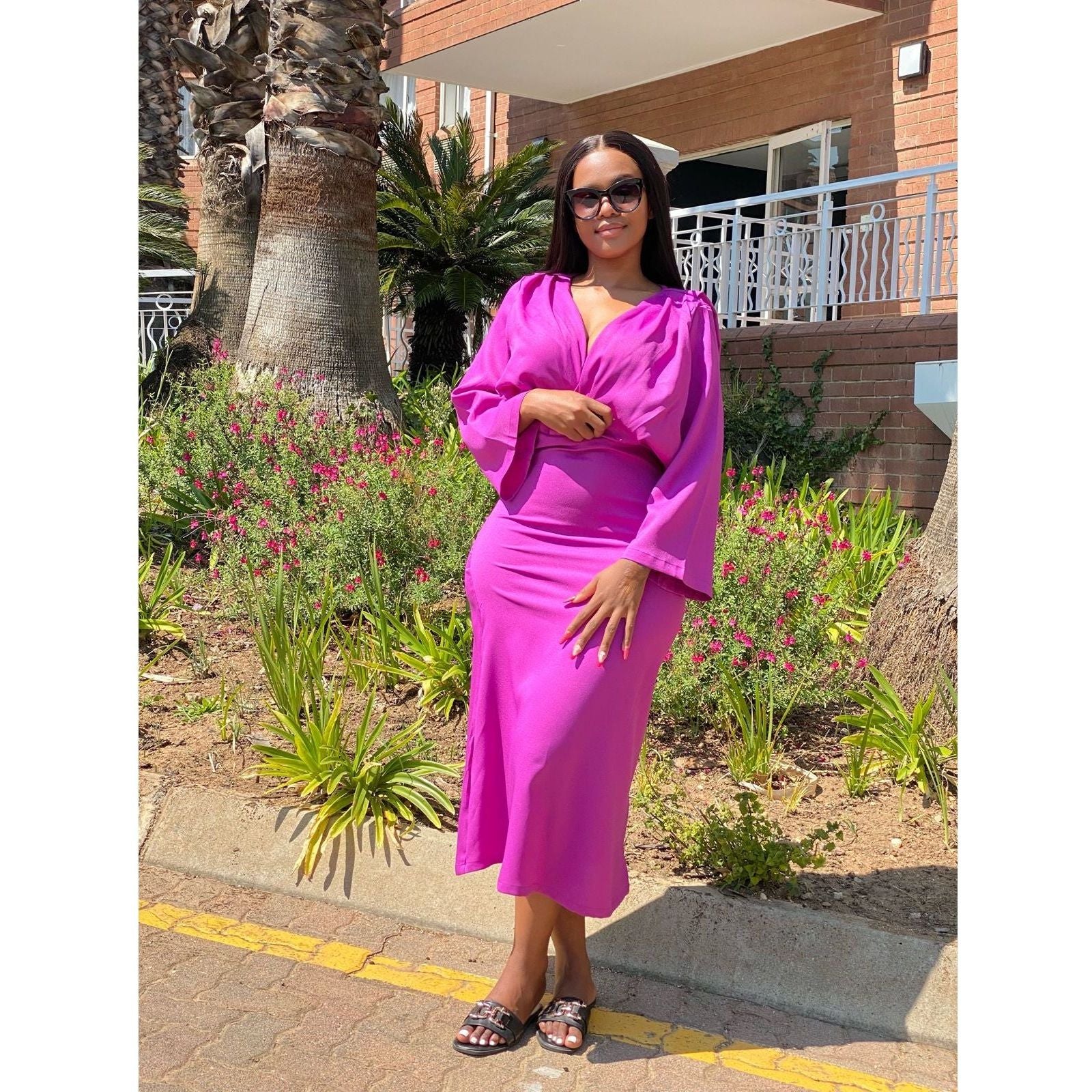 Long Sleeve V-Neck Dress - Image 2