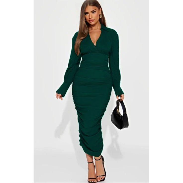 Long Sleeve V-Neck Dress - Image 4