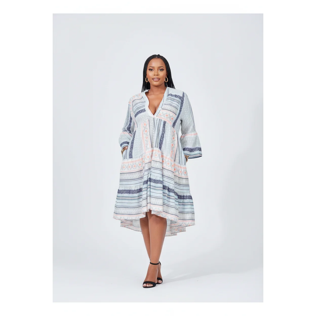 Long Sleeve V-neck Midi Dress - Image 3