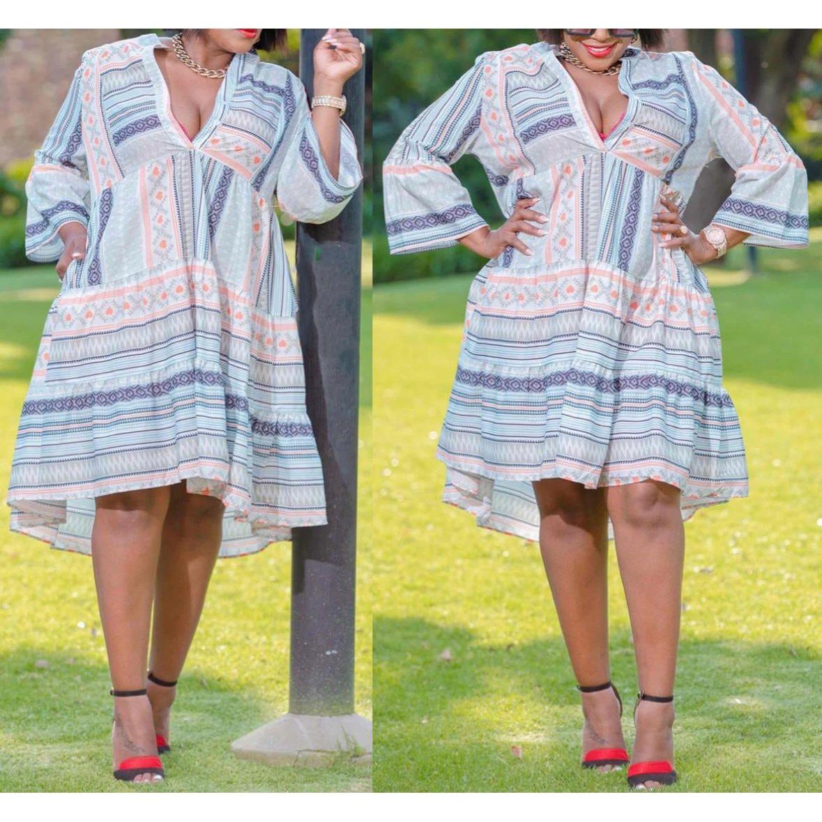 Long Sleeve V-neck Midi Dress - Image 5
