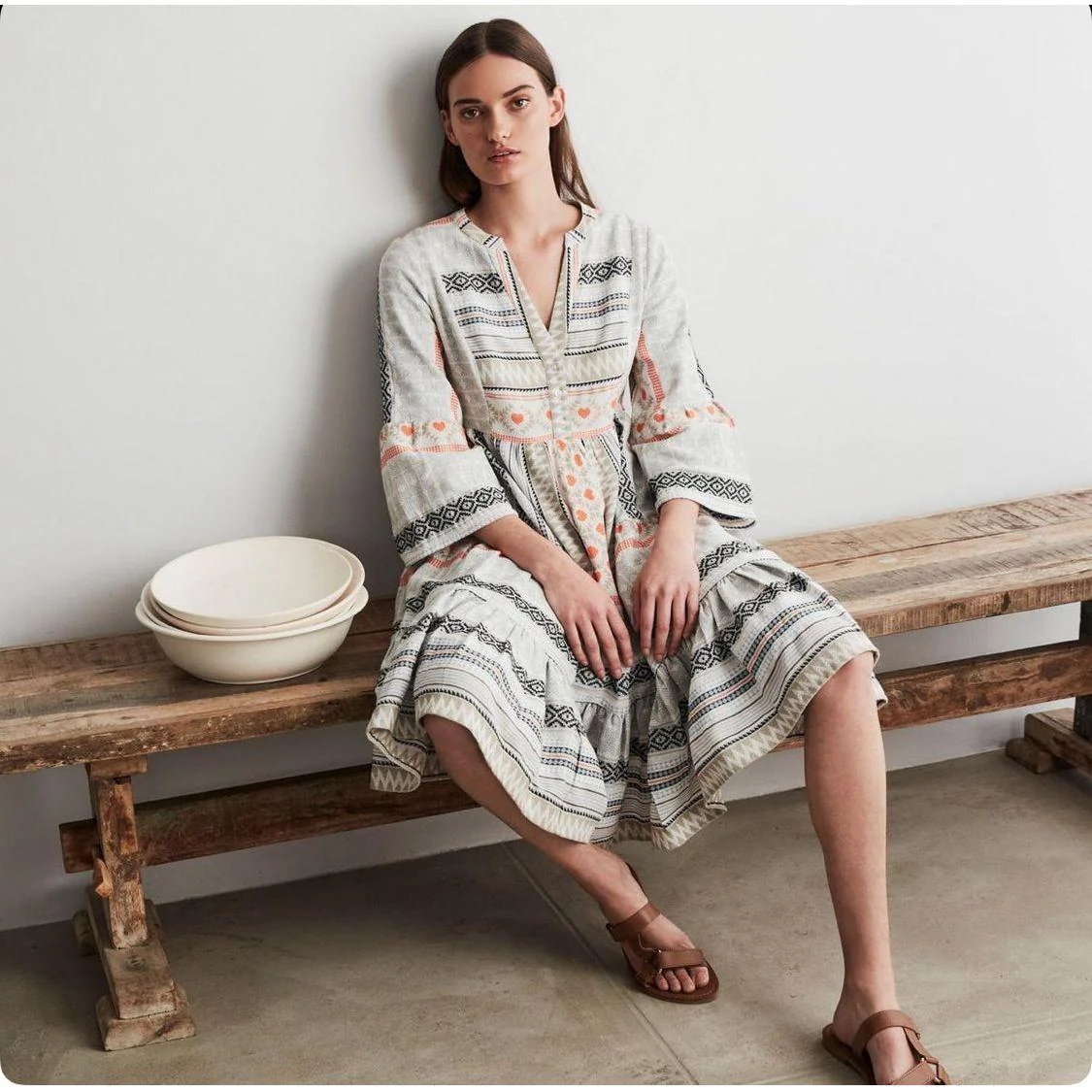 Long Sleeve V-neck Midi Dress - Image 8