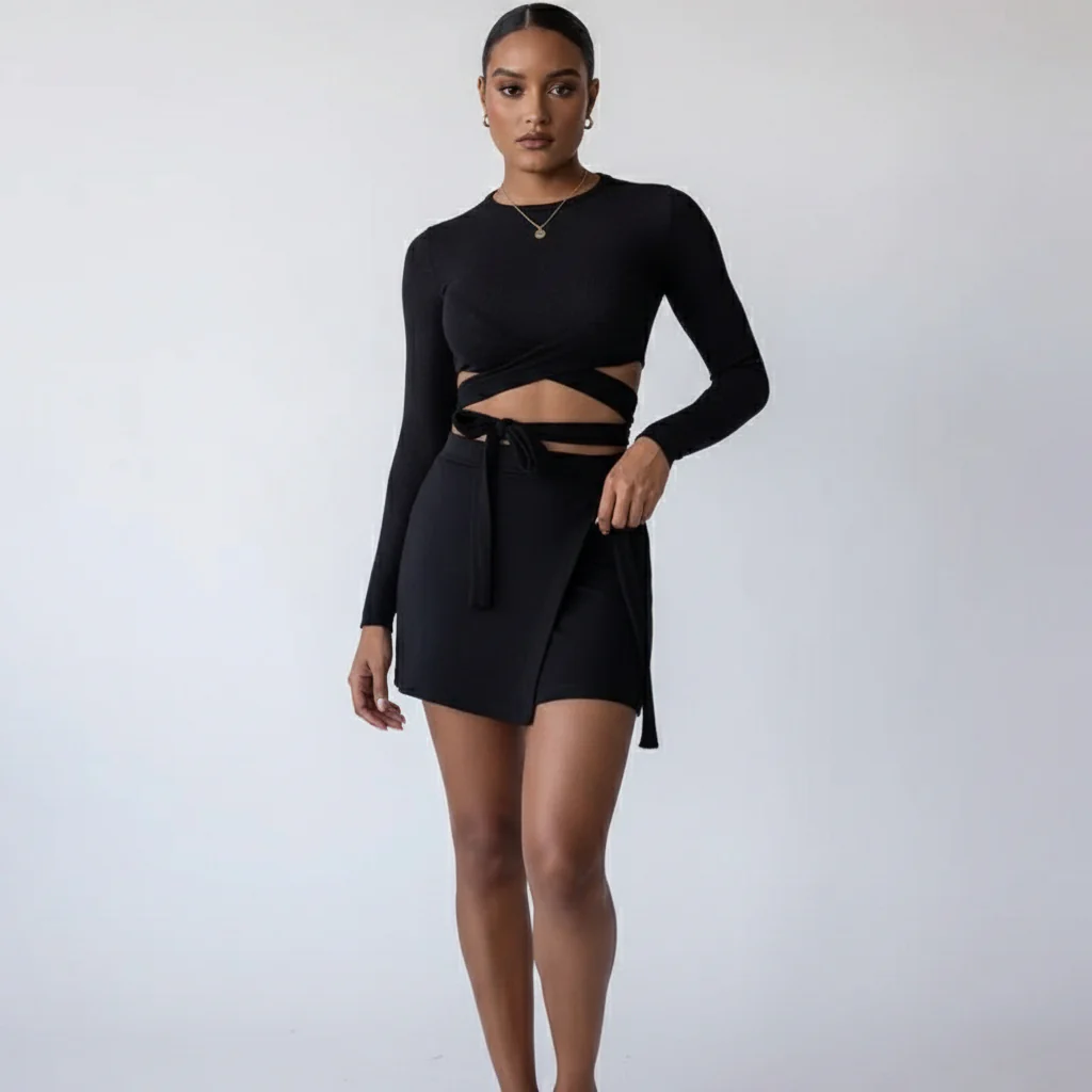Long-Sleeved Round Neck Cutout Top - Image 3