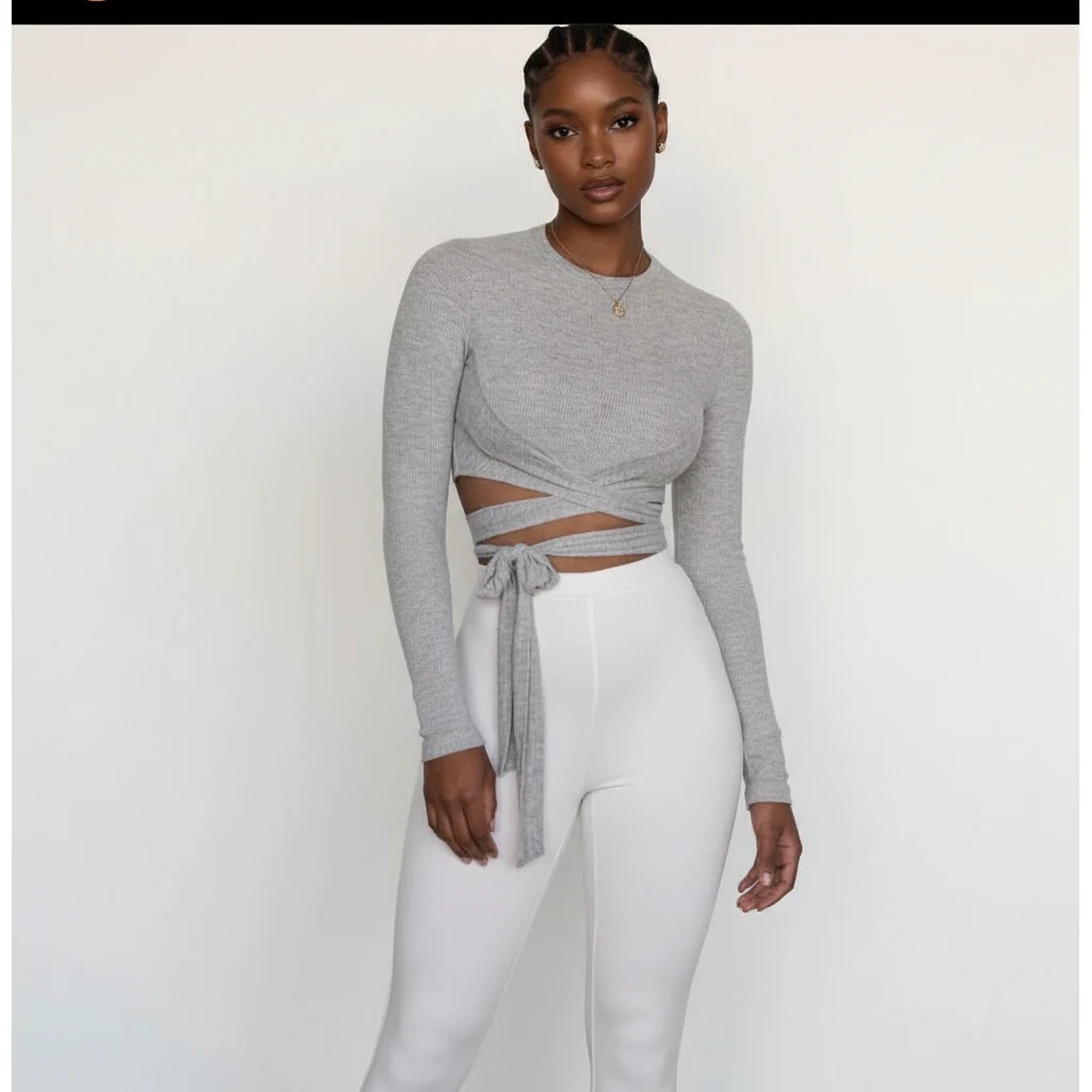 Long-Sleeved Round Neck Cutout Top - Image 4