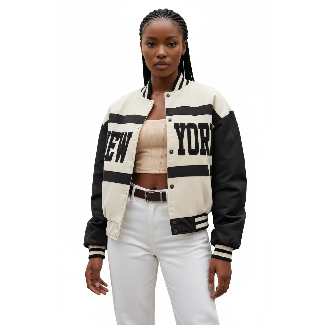 Long Sleeves Loose Letter Logo Embroidered Truncated Jacket