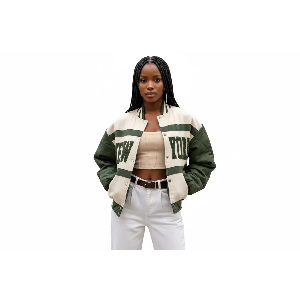 Long Sleeves Loose Letter Logo Embroidered Truncated Jacket - Image 3