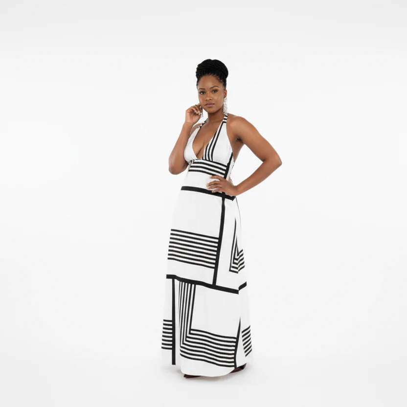 Long Striped Poplin Halter-Neck Midi Dress - Image 2