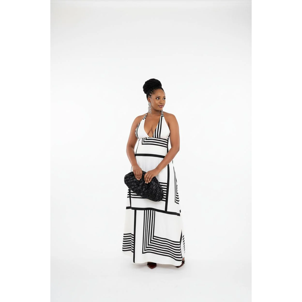 Long Striped Poplin Halter-Neck Midi Dress - Image 3
