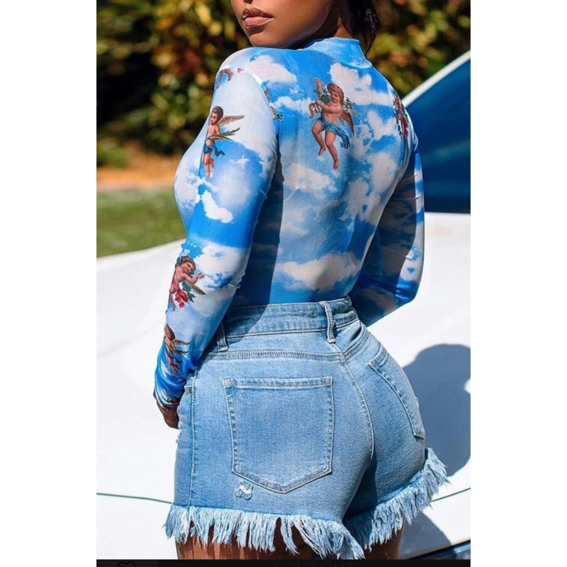 Lovely Casual Tassel Design Blue Shorts - Image 4