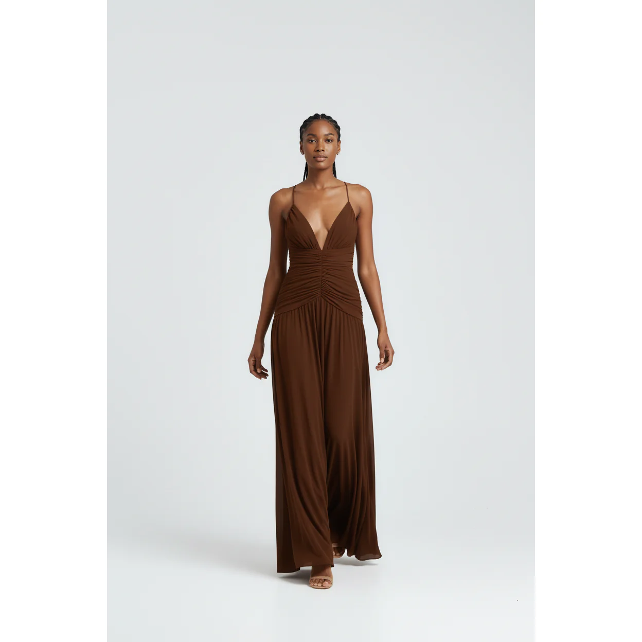 Magenta Chiffon Ruched Maxi Beach Dress - Image 4