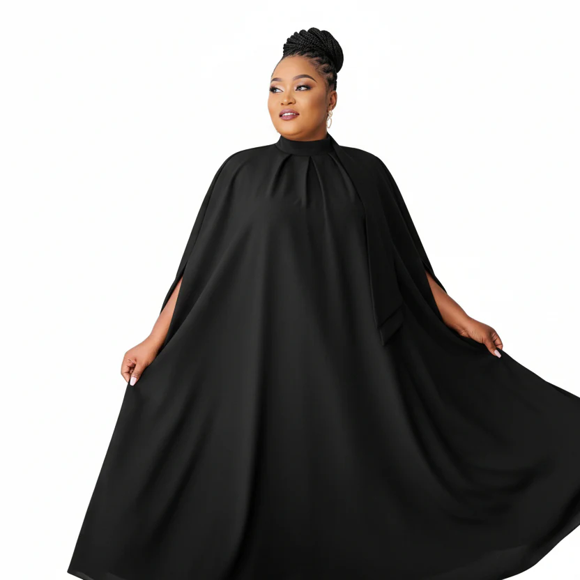 Majestic Elegant Cape-Sleeve Dress - Image 2