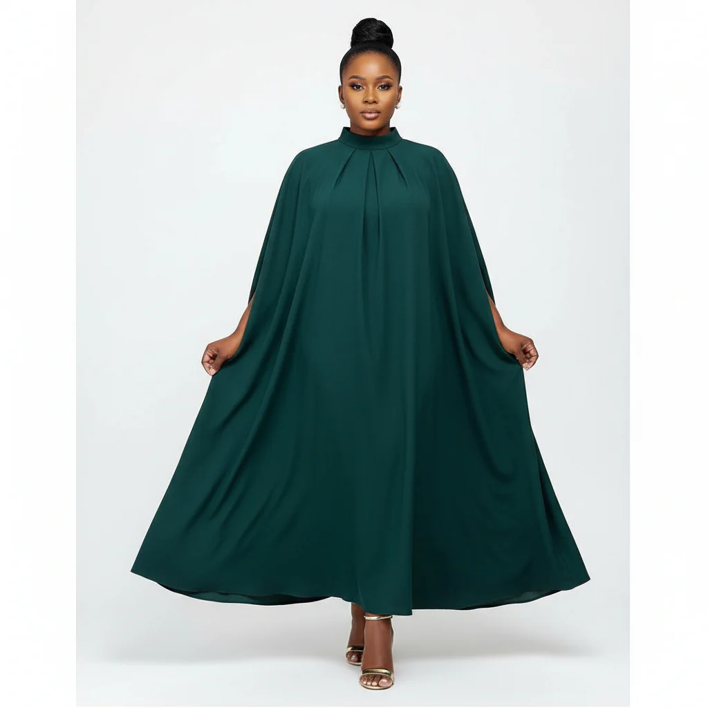 Majestic Elegant Cape-Sleeve Dress - Image 3