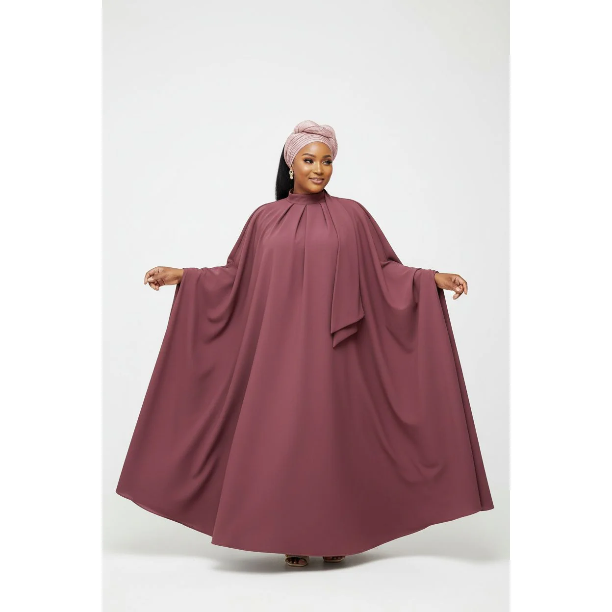 Majestic Elegant Cape-Sleeve Dress - Image 5