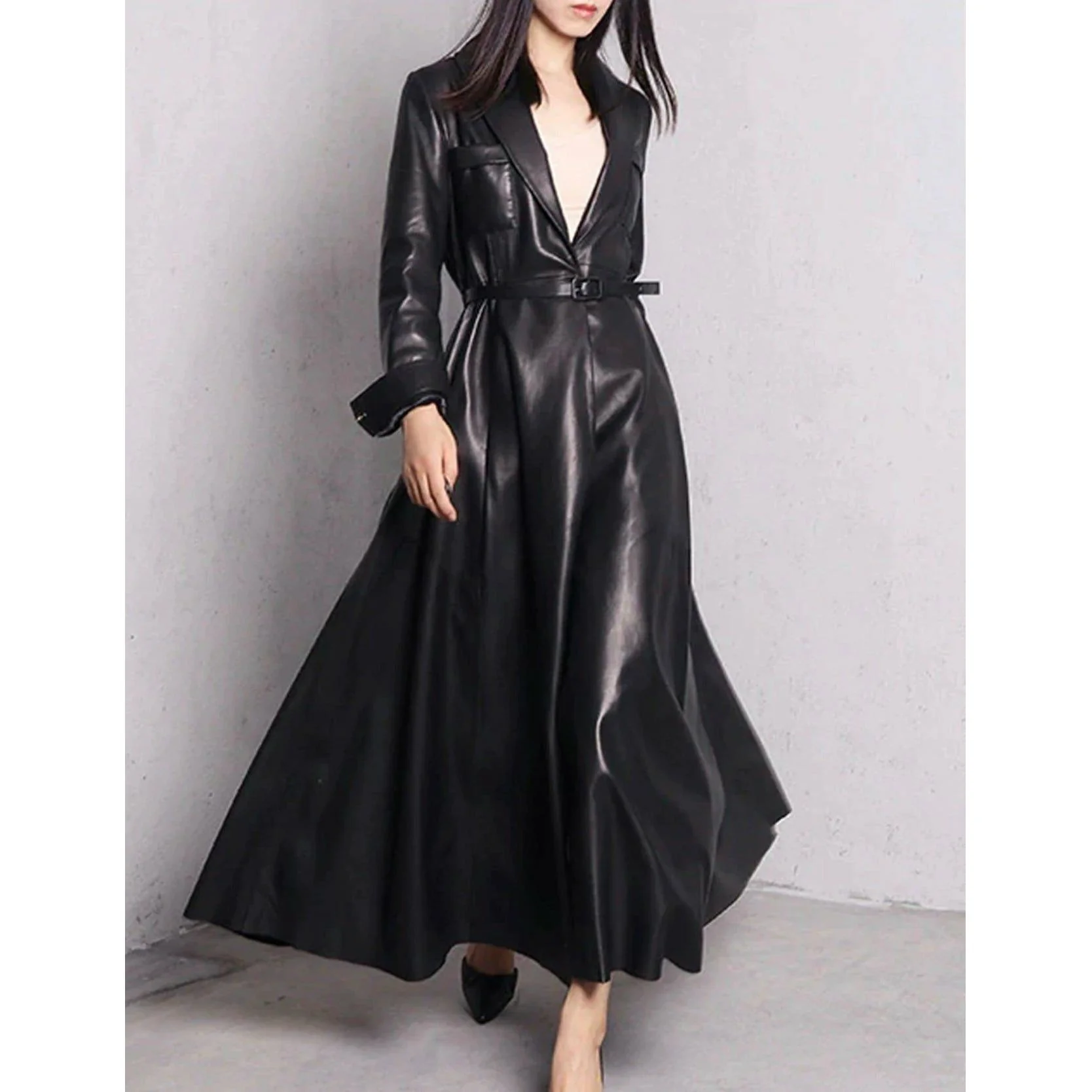 Maxi Pu Leather Tranche Coat - Image 4