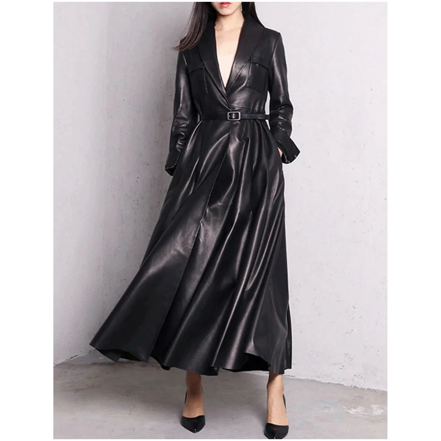 Maxi Pu Leather Tranche Coat - Image 6