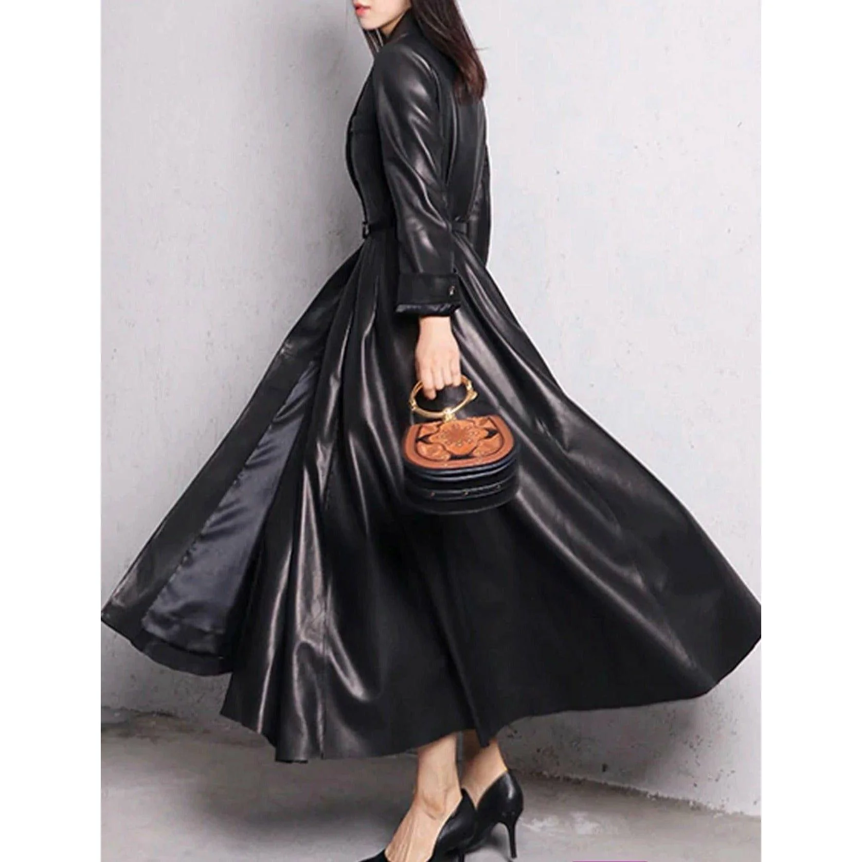 Maxi Pu Leather Tranche Coat - Image 7