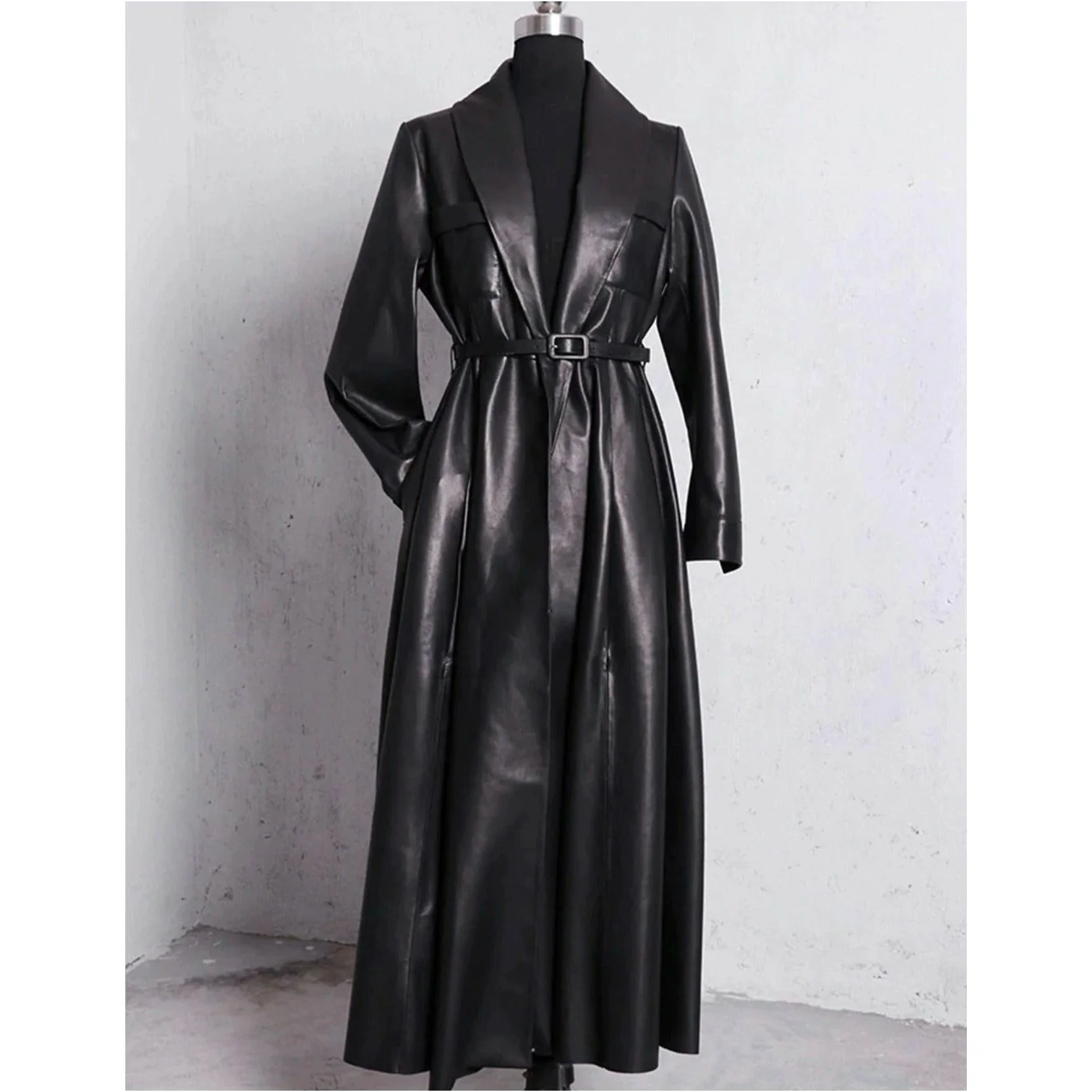 Maxi Pu Leather Tranche Coat - Image 9