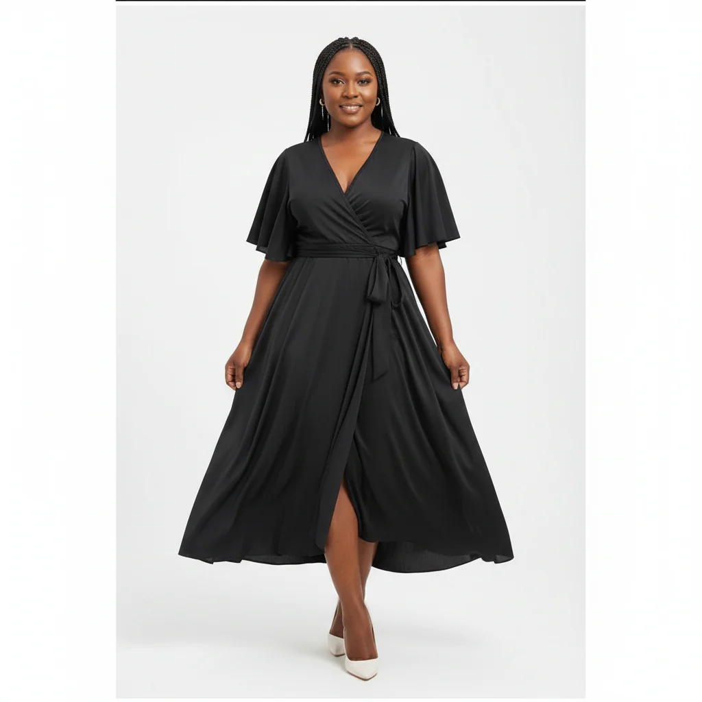 Maxi V-Neck Short Sleeve Elegant Dress - Image 3