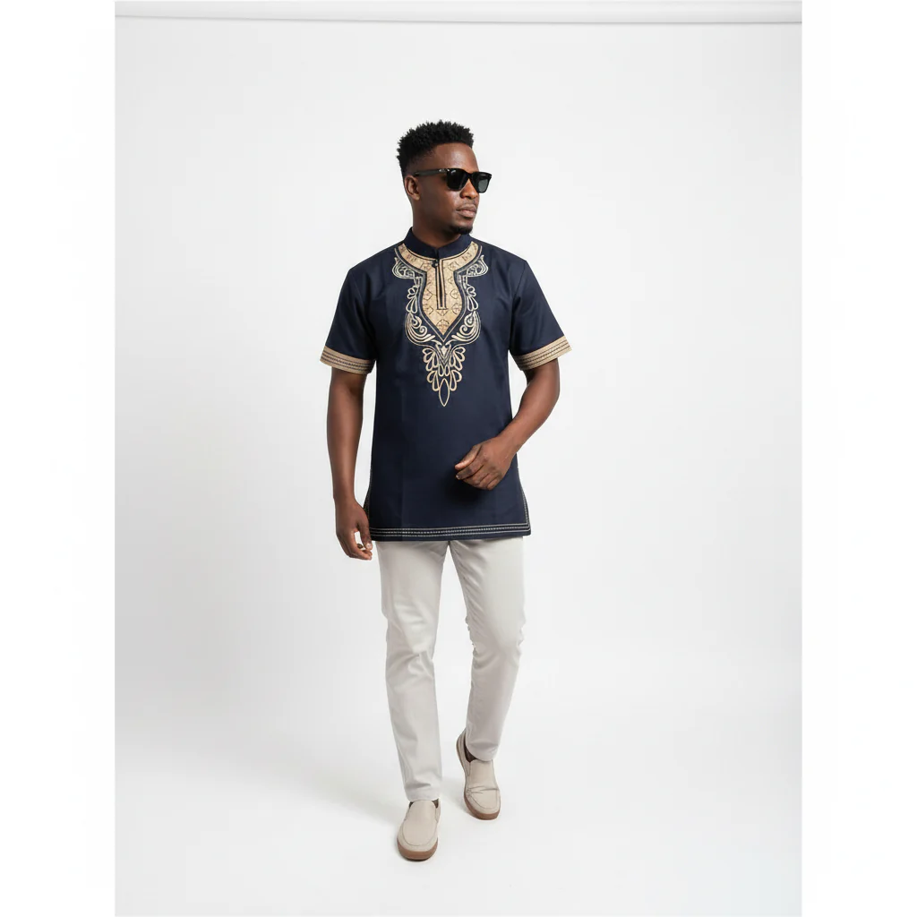 Mens African Vintage Embroidered T-Shirt - Image 10