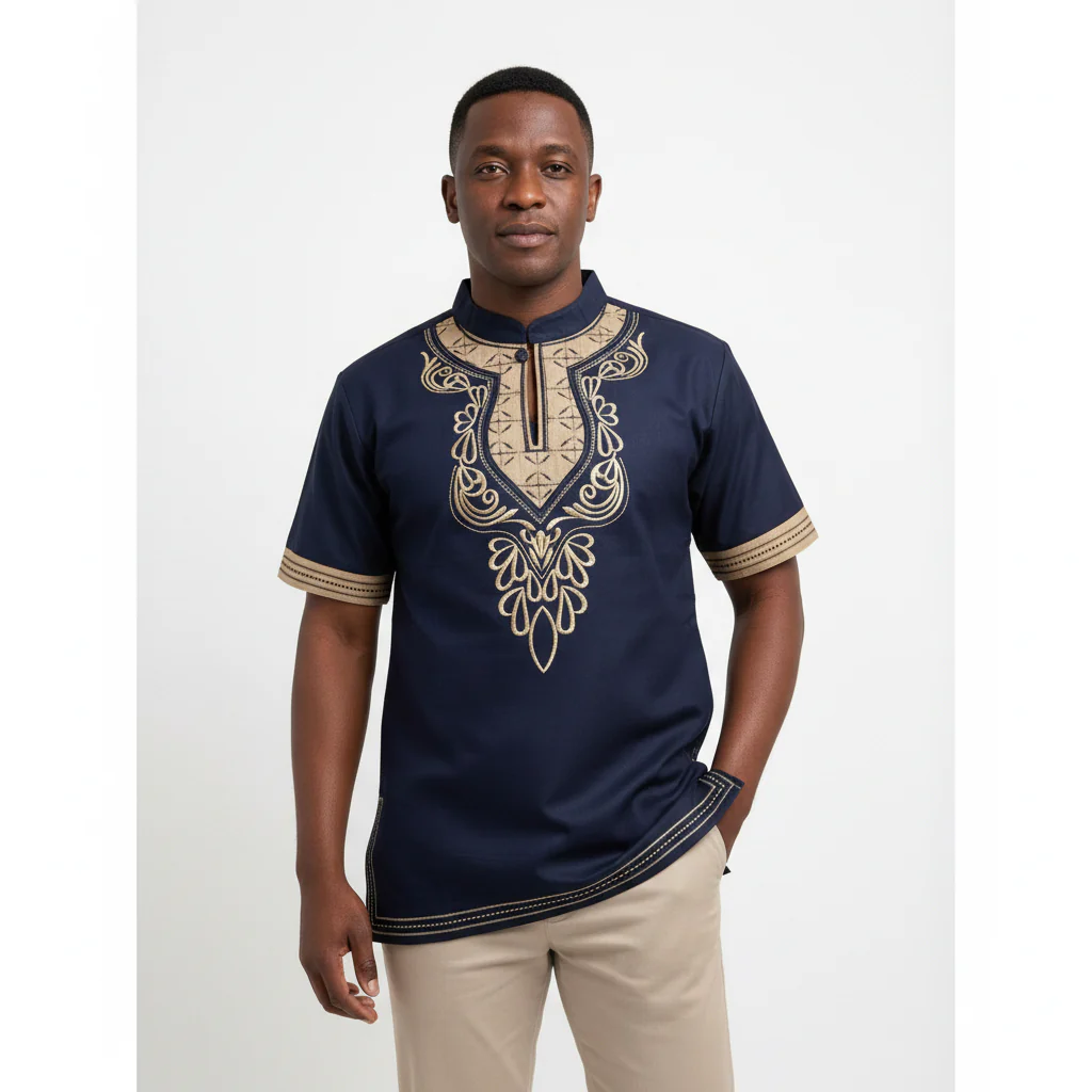 Mens African Vintage Embroidered T-Shirt - Image 2