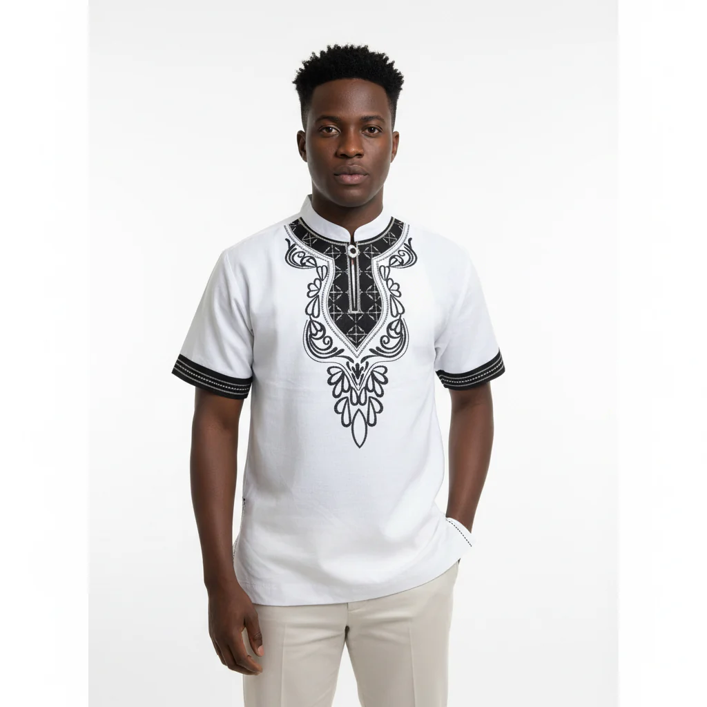 Mens African Vintage Embroidered T-Shirt - Image 3