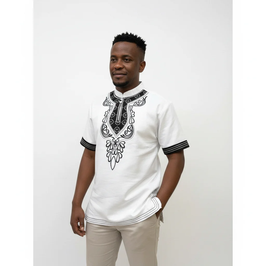Mens African Vintage Embroidered T-Shirt - Image 4