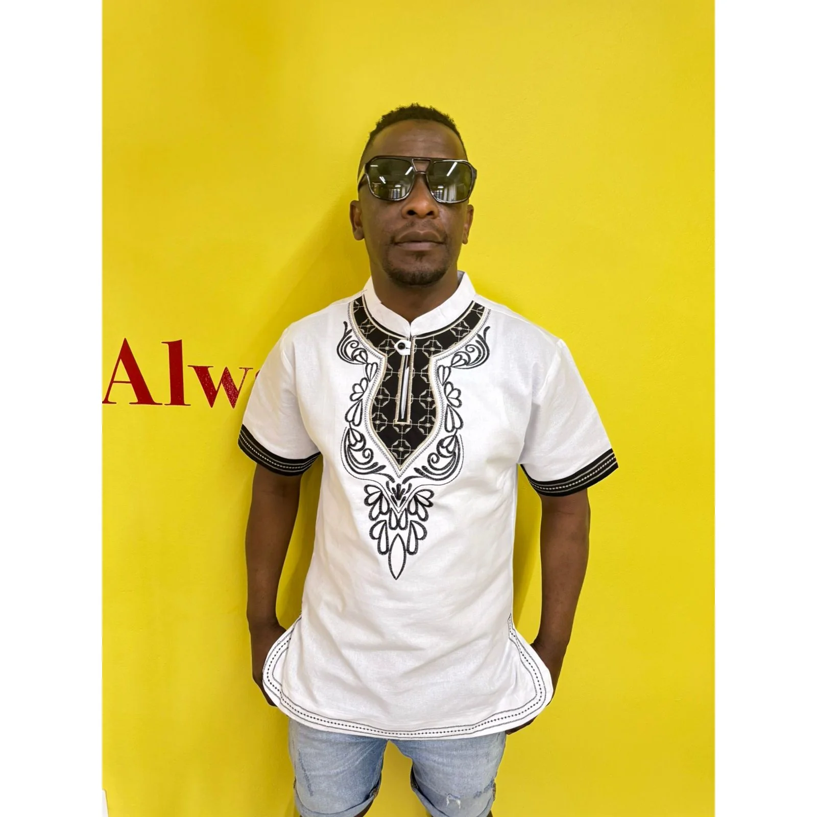 Mens African Vintage Embroidered T-Shirt - Image 8