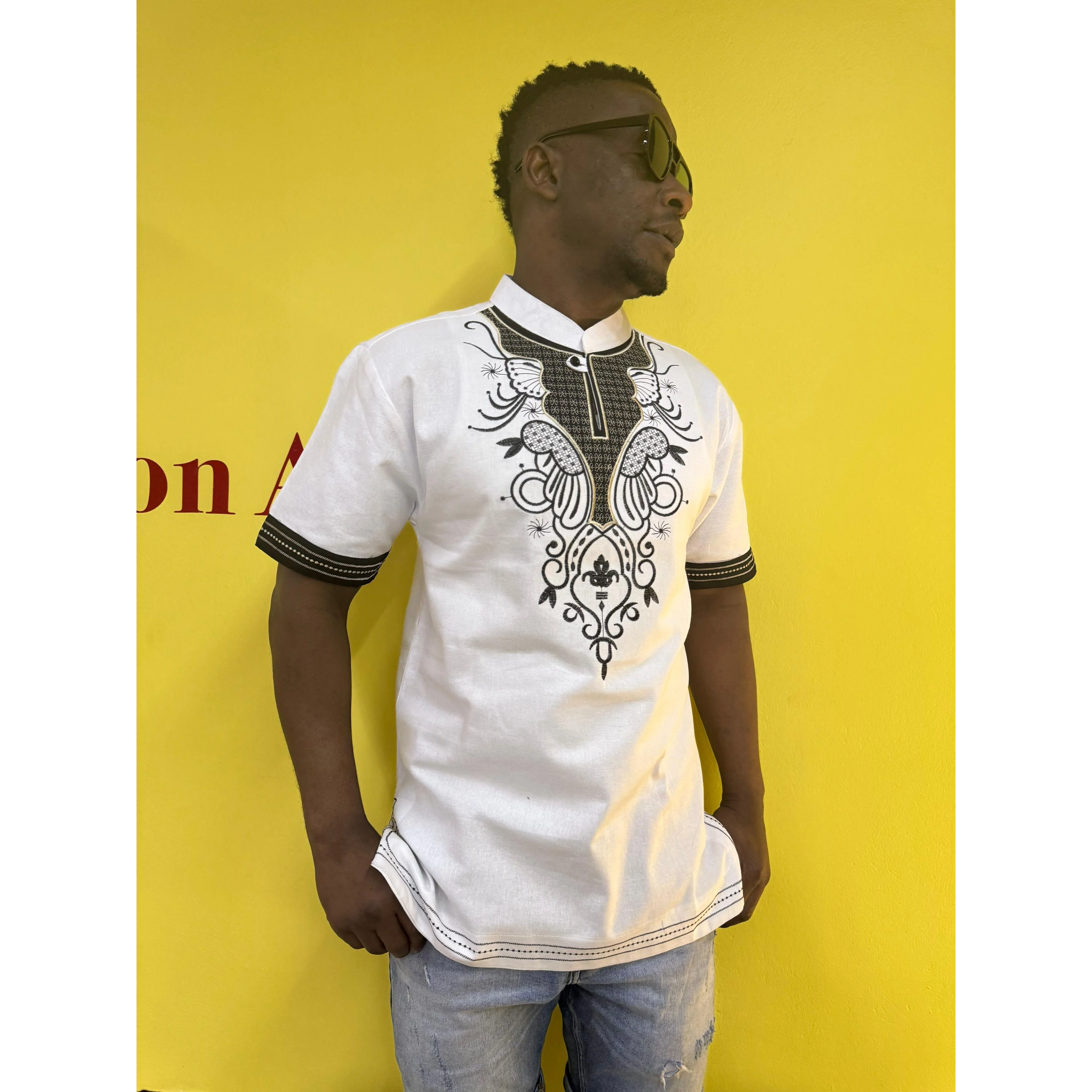 Mens African Vintage Embroidered T-Shirt - Image 19