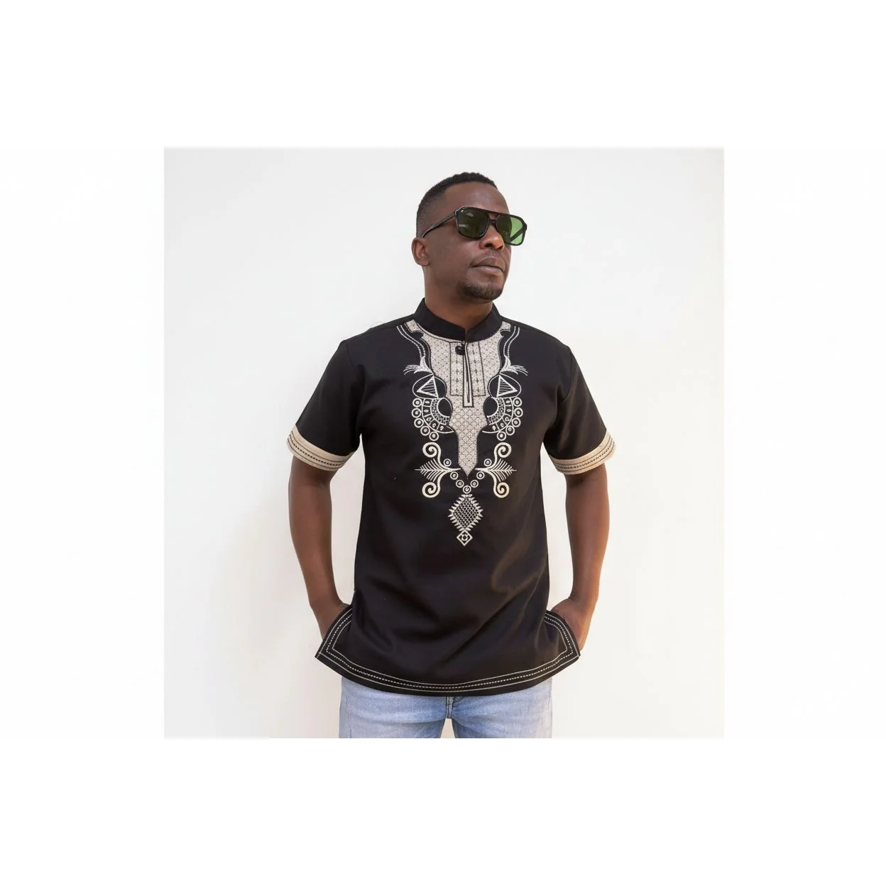 Mens African Vintage Embroidered T-Shirt - Image 23