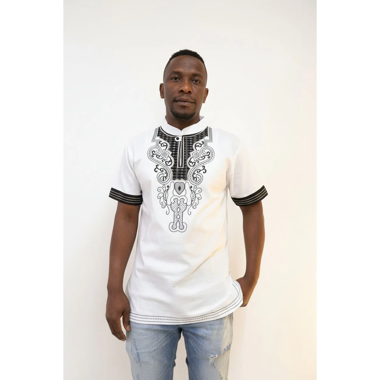 Mens African Vintage Embroidered T-Shirt - Image 10