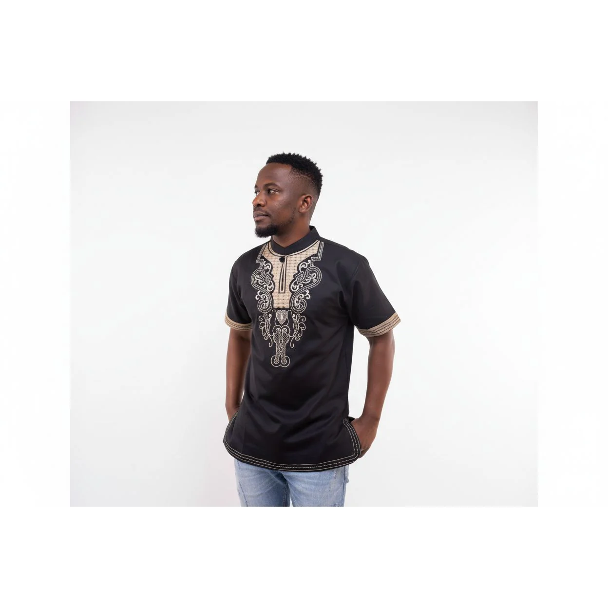 Mens African Vintage Embroidered T-Shirt - Image 12